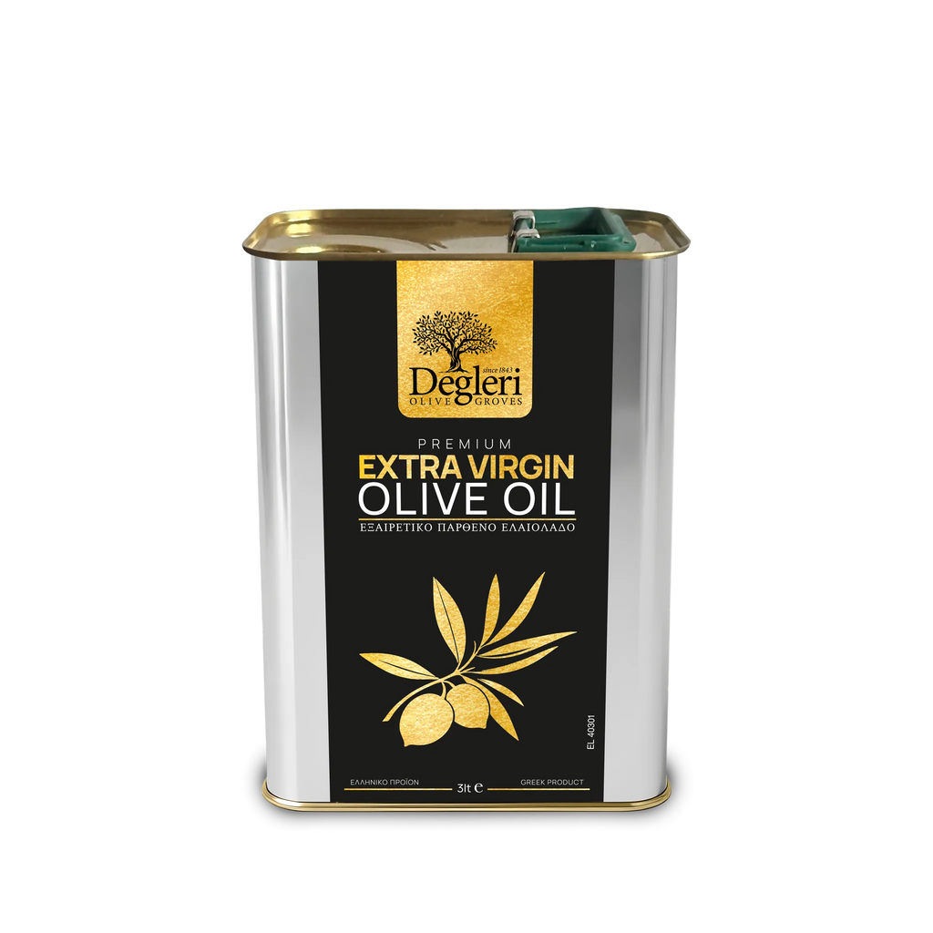 Degleri Premium Extra Virgin Olive Oil 3L Tin – Greek single-origin cold-pressed olive oil, low acidity and rich in polyphenols
