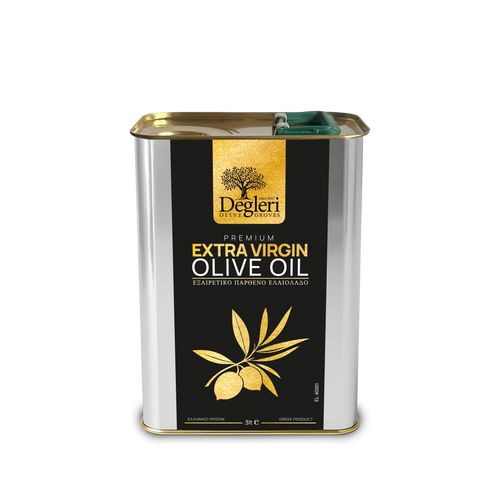 Degleri Premium Extra Virgin Olive Oil 3L Tin – Greek single-origin cold-pressed olive oil, low acidity and rich in polyphenols