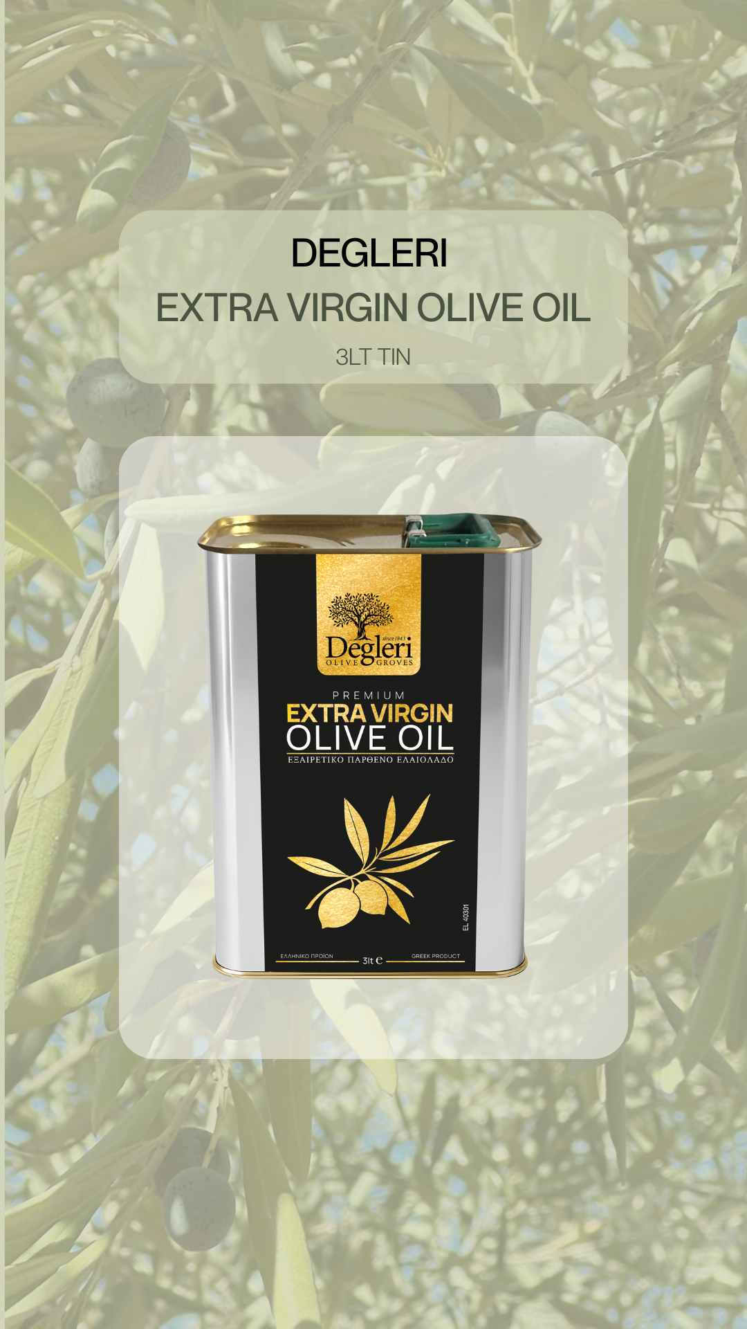 Degleri Premium Extra Virgin Olive Oil - 5L Tin