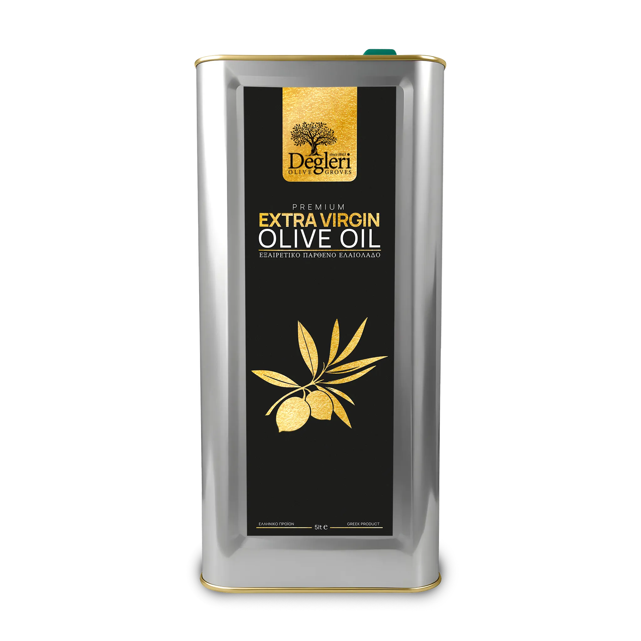 Degleri Premium Extra Virgin Olive Oil 5L Tin – Greek single-origin cold-pressed olive oil, low acidity and rich in polyphenols.
