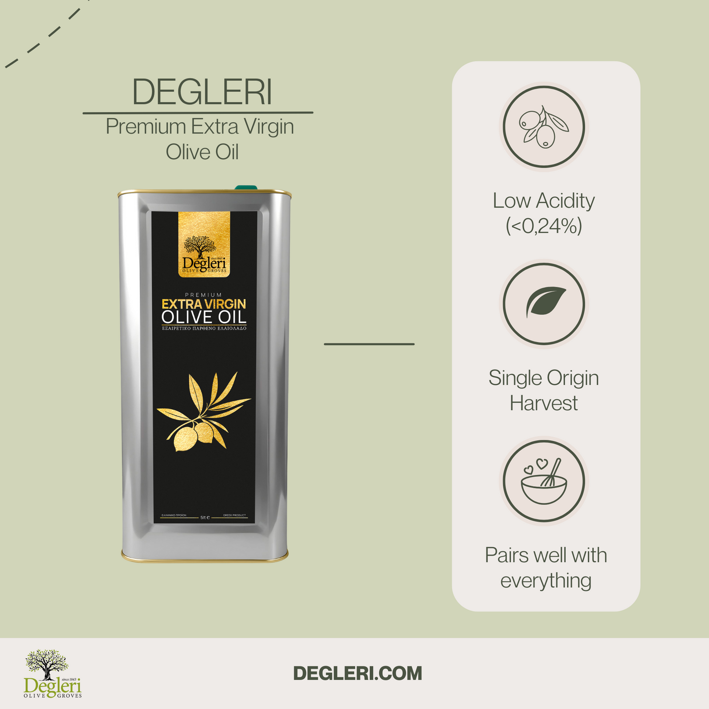 Degleri Premium Extra Virgin Olive Oil - 5L Tin