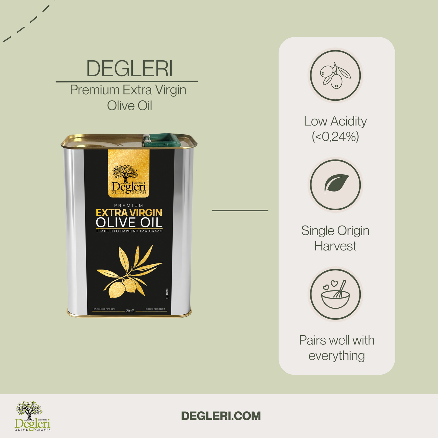 Degleri Premium Extra Virgin Olive Oil - 3L Tin